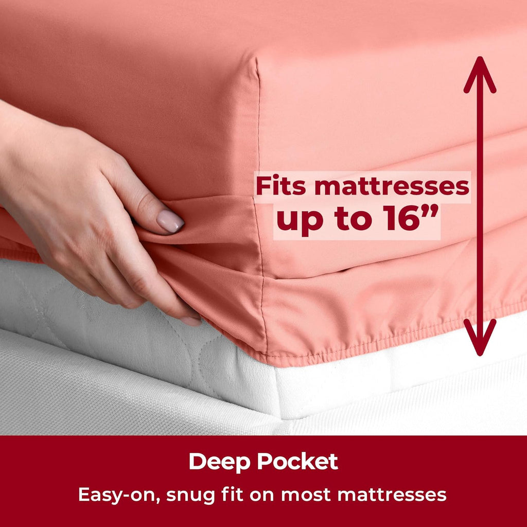 Mellanni Twin Sheets Set - 3 PC Hotel Luxury Bedding | Extra Soft, Cooling, Wrinkle-Resistant (Coral)