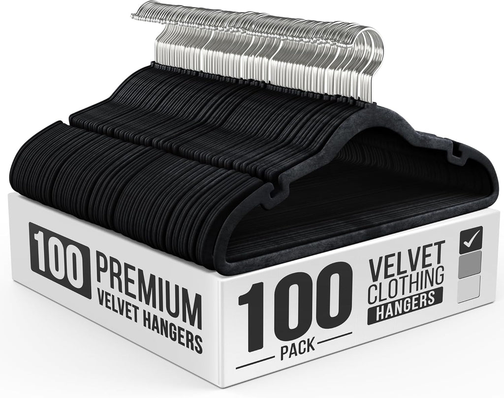 Modern Space Velvet Hangers - 100 Pack Slim Space-Saving Design for Shirts, Pants & Dresses