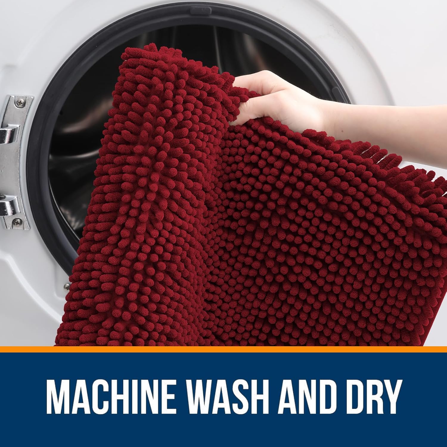 OLANLY Large Bath Rugs - Extra Soft Chenille, Quick-Dry & Machine Washable | 47x32, Red