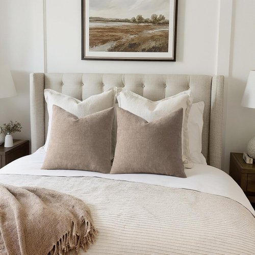 MIULEE Pack of 2 Decorative Throw Pillow Covers Soft Chenille Throw Pillows Solid Textured Cushion Covers for Couch Sofa Bedroom Living Room 20x20 Inch,Light Taupe
