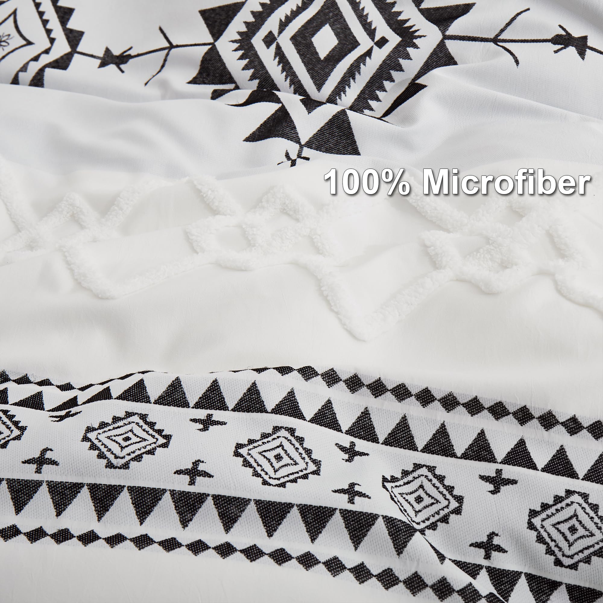Oli Anderson Boho Duvet Cover Set Queen Size, Black and White Color Clash 3 PCS Microfiber Bedding Set, Durable and Super Soft Duvet Covers with Zipper and Ties, 90"*90"