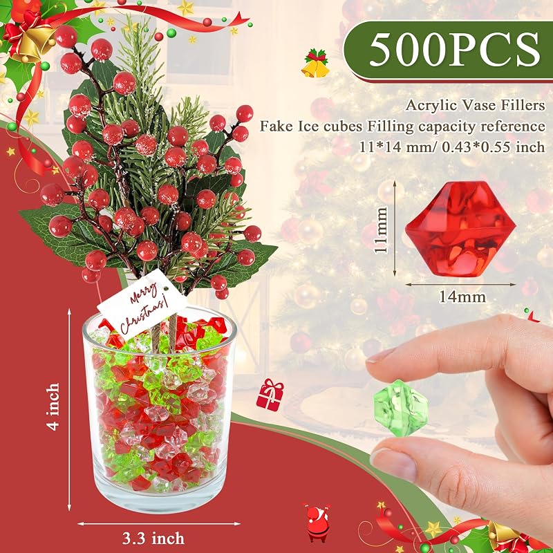 Variation of THIS listing: 500pcs Fake Ice Cubes - Iridescent Red Green Clear Acrylic Vase Fillers (0.5")