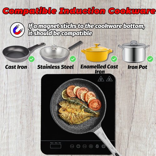 Weceleh Portable Single Induction Cooktop Hot Plate Countertop Burner Cooker 1 Burner, 1800W, 9 Power Levels, 10 Temp Levels, Timer, Auto-Shut-Off, Touch Panel, LED Display, Child Lock, Black
