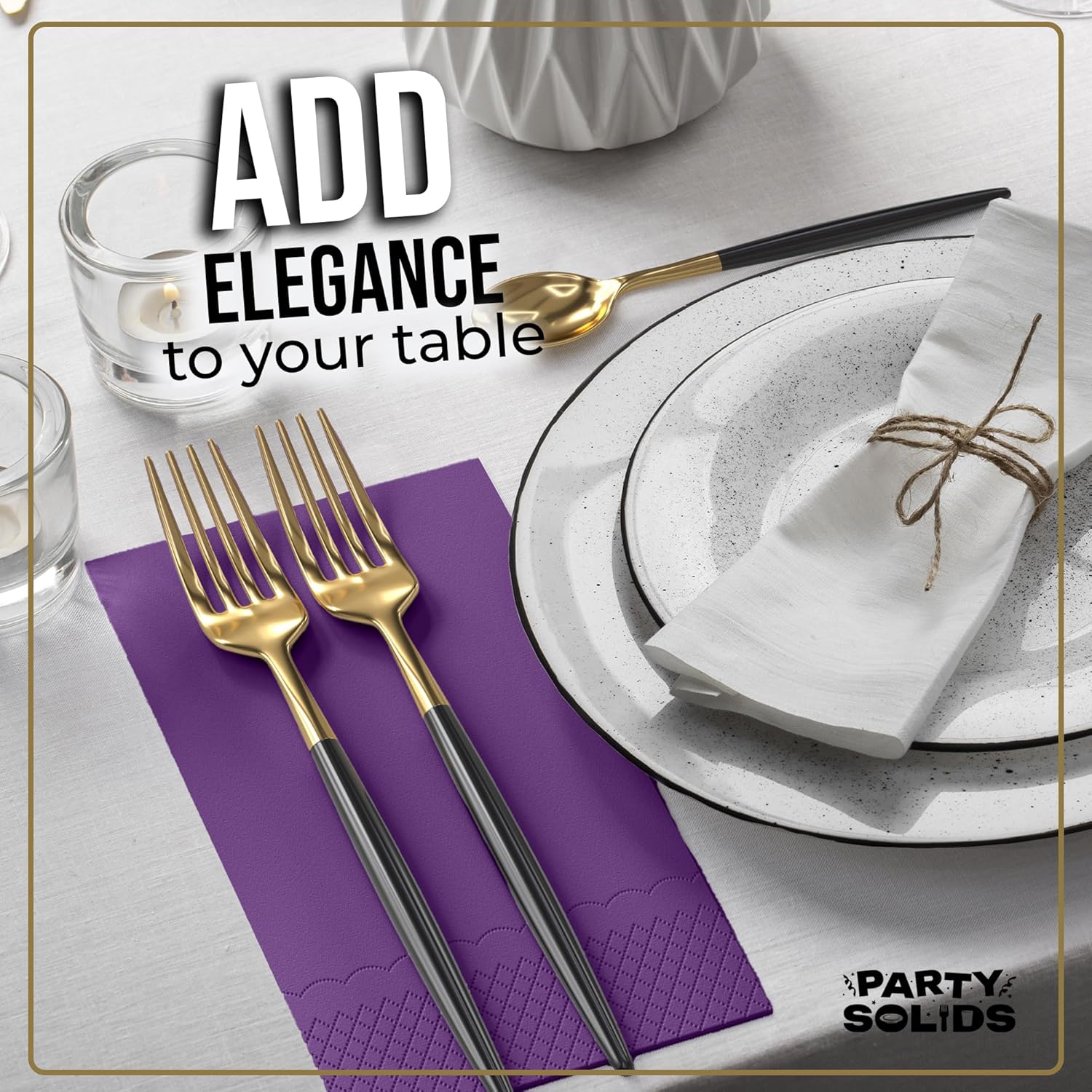 Party Solids Purple Dinner Napkins - 40 Pcs 2-Ply Disposable Paper Napkins for Events & Everyday Use