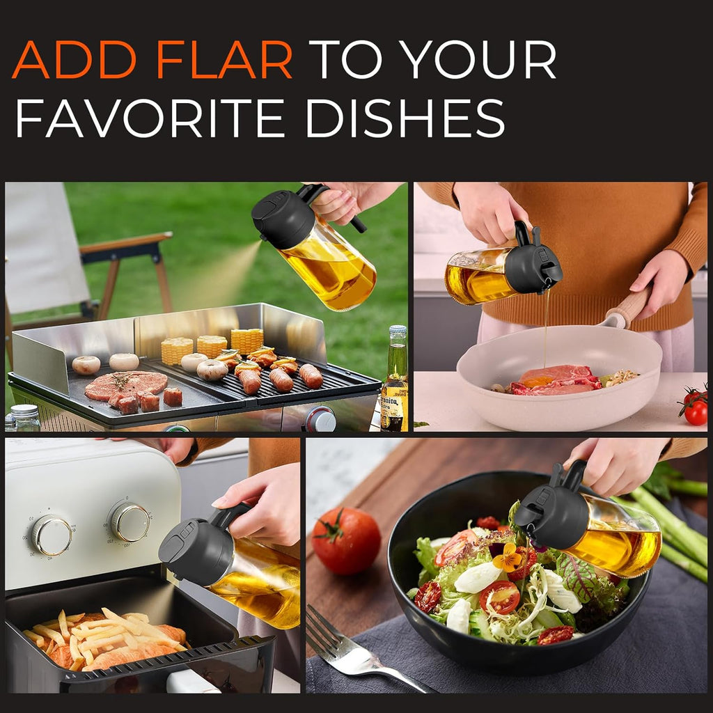 YARRAMATE Glass Olive Oil Sprayer Set - 4Pcs 16oz with Stickers & Non-Slip Mats | Perfect Kitchen Gift