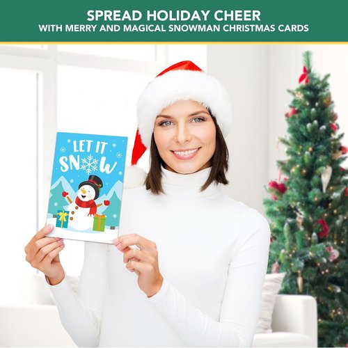Decorably 16 Pack Christmas Cards - 5x7in Snowman Designs with Envelopes & Stickers for Holiday Greetings