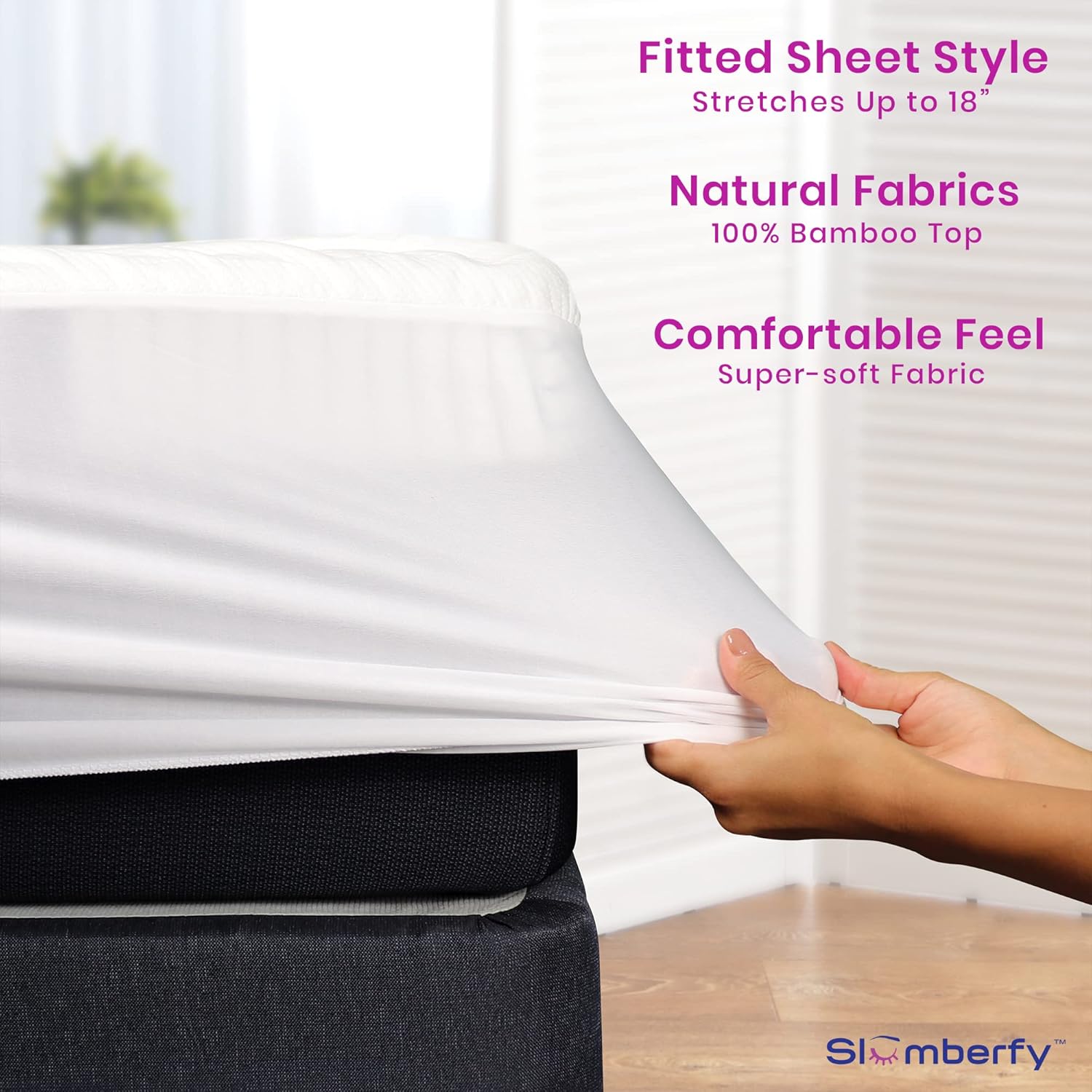Slumberfy Waterproof Mattress Protector - Hypoallergenic Bamboo Viscose | Breathable Jacquard Fabric | Queen Size - 60x80”