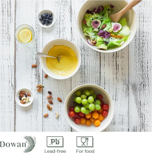 DOWAN Ceramic Mixing Bowls Set - Sturdy & Microwave Safe | Large 3.5/1.9/1.2 Qt Nesting Bowls in Creme White