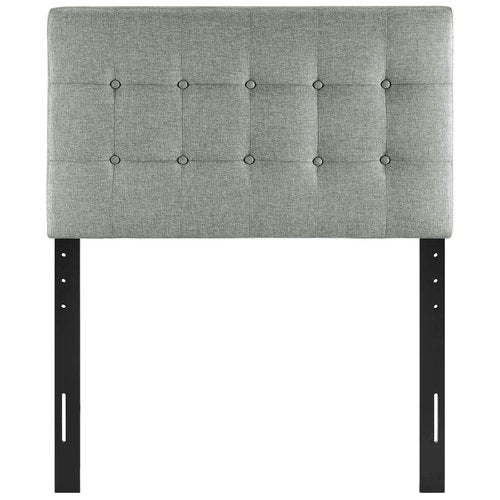Modway Emily Tufted Button Linen Fabric Upholstered Twin Headboard in Gray