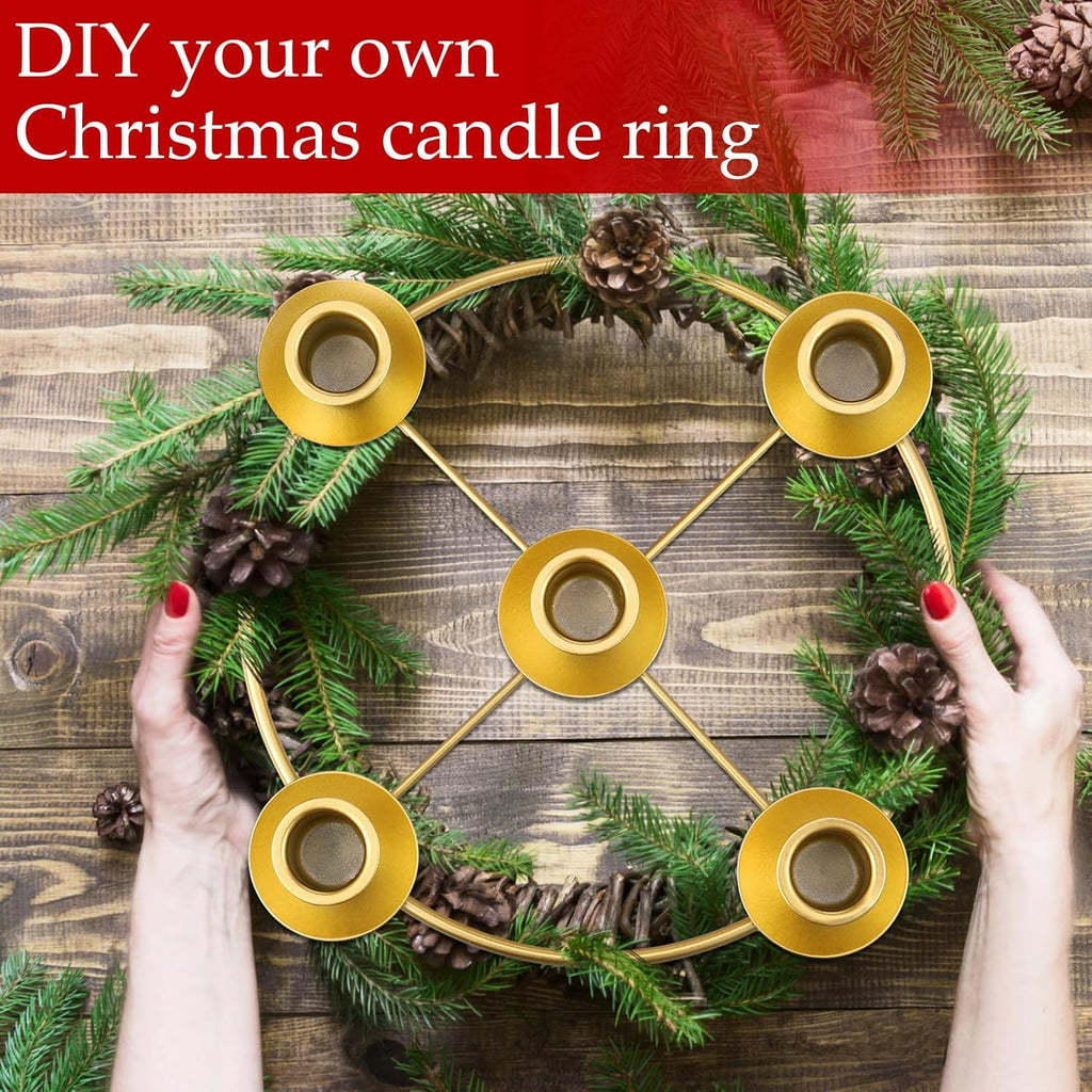 Newtay Christmas Advent Wreath Candle Holder - 5 Candle, 8.5 Inch Metal Gold Ring for Holiday Decor