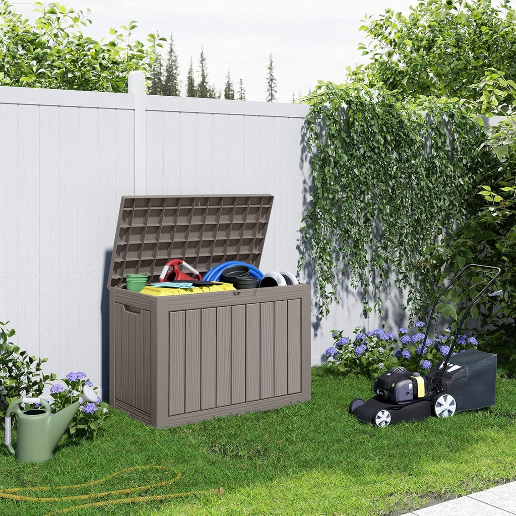 Skiennix 46 Gallon Outdoor Deck Box - Lockable Waterproof Storage for Garden Tools & Cushions | Grey