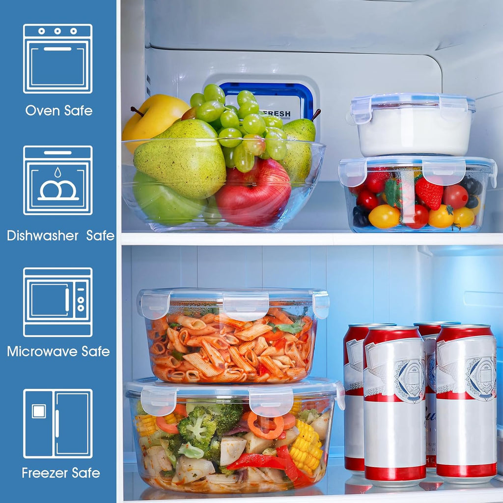 NUTRIUPS Round Glass Food Storage Containers - Airtight Lids for Meal Prep | 4-Piece Set, 15oz Each