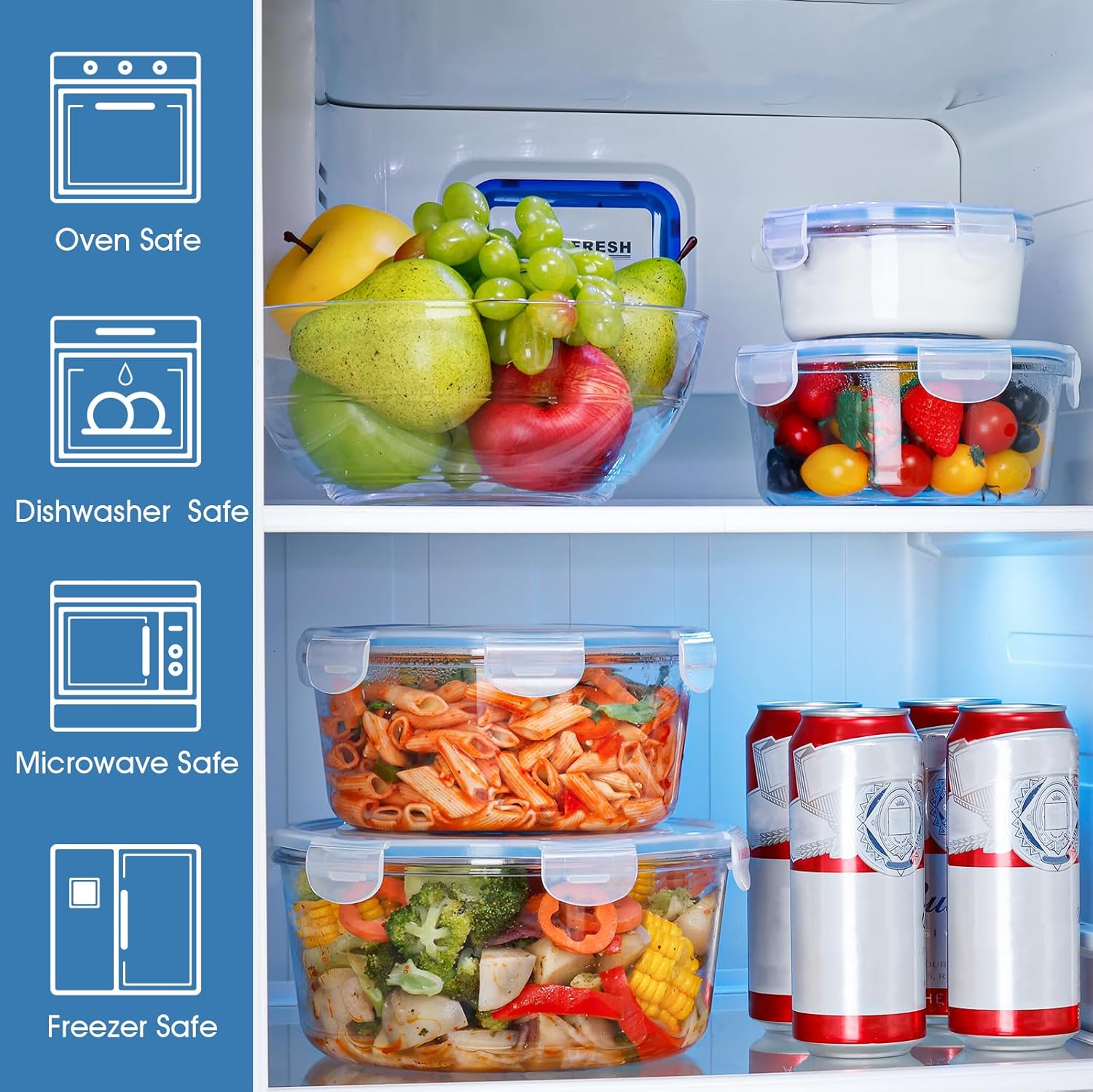 NUTRIUPS Round Glass Food Storage Containers - Airtight Lids for Meal Prep | 4-Piece Set, 15oz Each