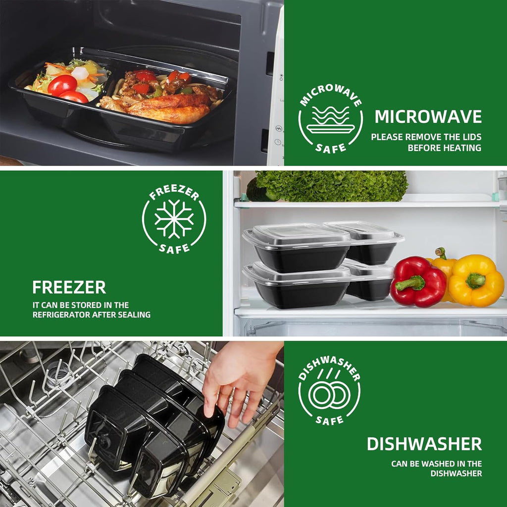 Meal Prep Containers - 50 Pack 30oz 2-Compartment Leakproof BPA-Free Food Storage Boxes
