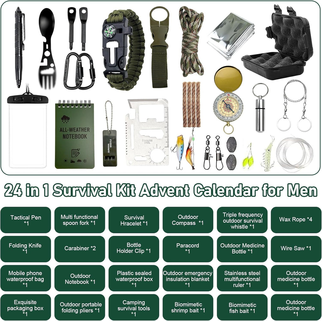 Survival Kit Advent Calendar 2026 | 24 Days of Outdoor Tools & Gear for Camping, Fishing, Hunting