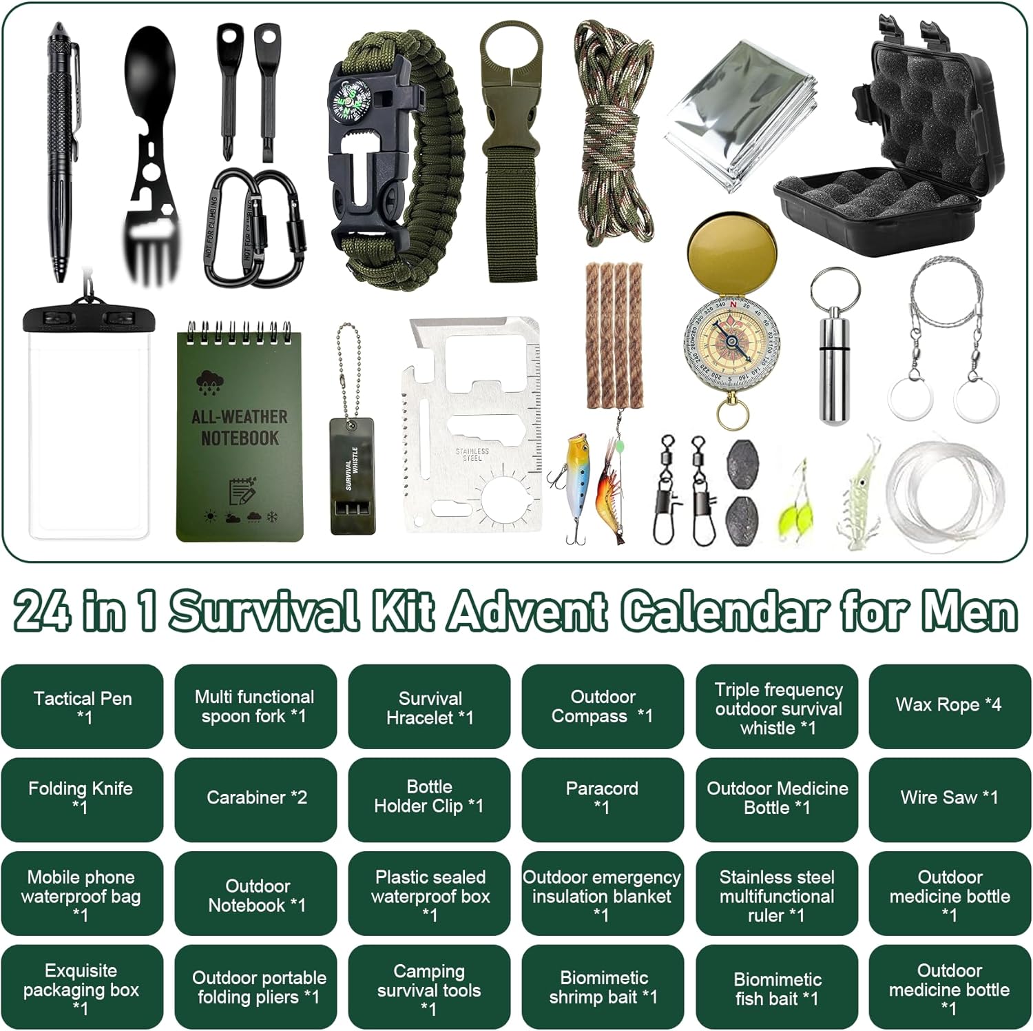 Survival Kit Advent Calendar 2026 | 24 Days of Outdoor Tools & Gear for Camping, Fishing, Hunting