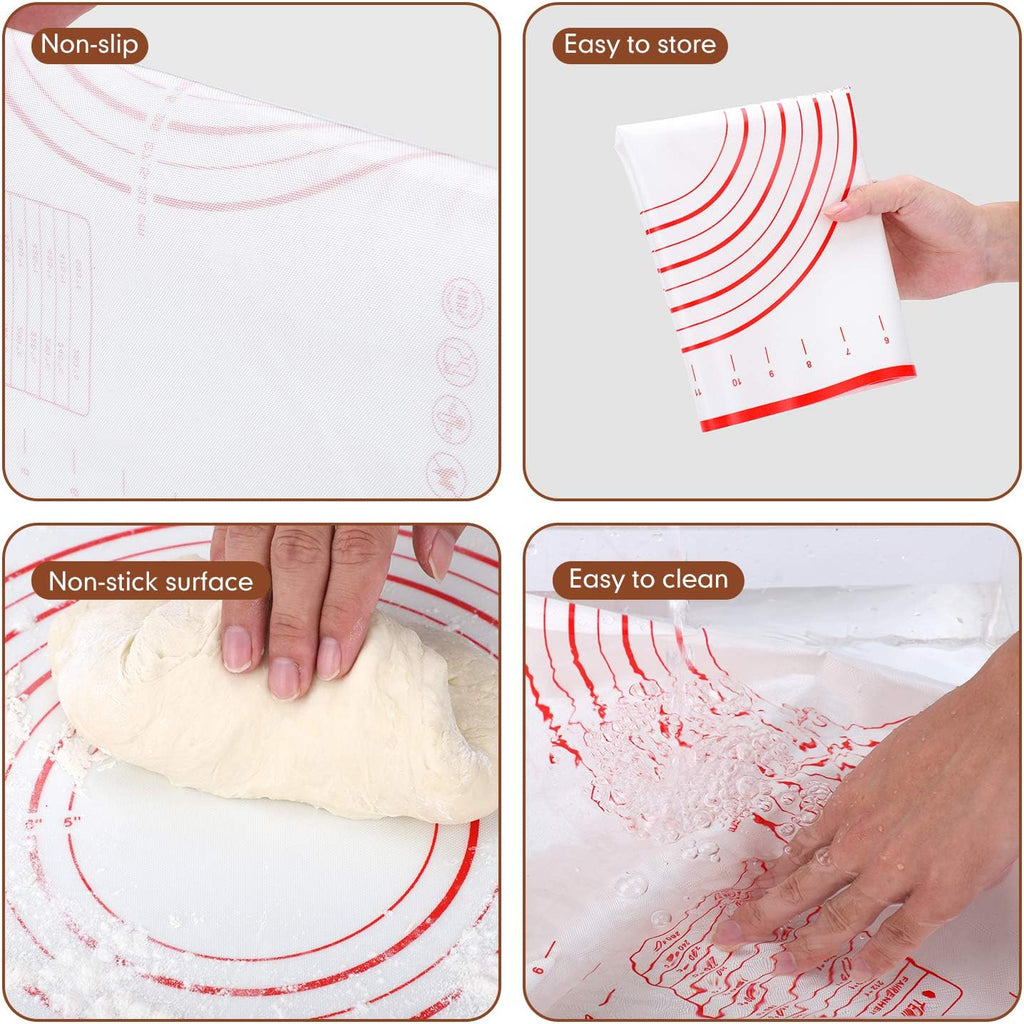 QUELLANCE Wood French Rolling Pin - Beech Wood Dough Roller with Silicone Baking Mat | Ideal for Pizza, Pastries & Cookies