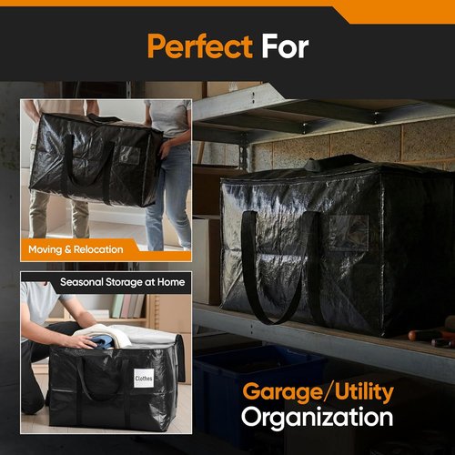 HOLDN’ STORAGE Extra Large Moving Bags - 10-Pack Heavy-Duty Reusable Totes with Zipper Lids | 45 Gallons Each