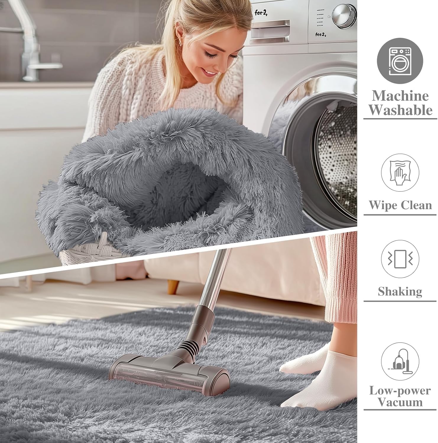 OLANLY Large Area Rug - Soft Fluffy Shaggy Indoor Carpet for Living Room & Bedroom | Light Grey, 7x7 ft