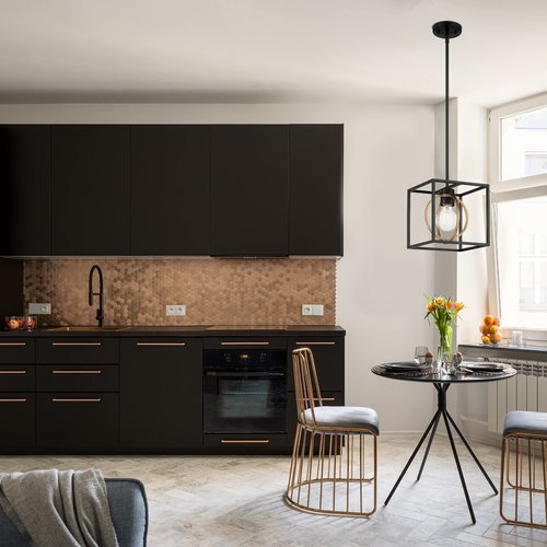 DESIGNERS FOUNTAIN Kew Gardens Pendant Light, 8.5 Inch Convertible Hanging Ceiling Fixture for Kitchen Island and Dining Room, Matte Black, D276M-8P-MB