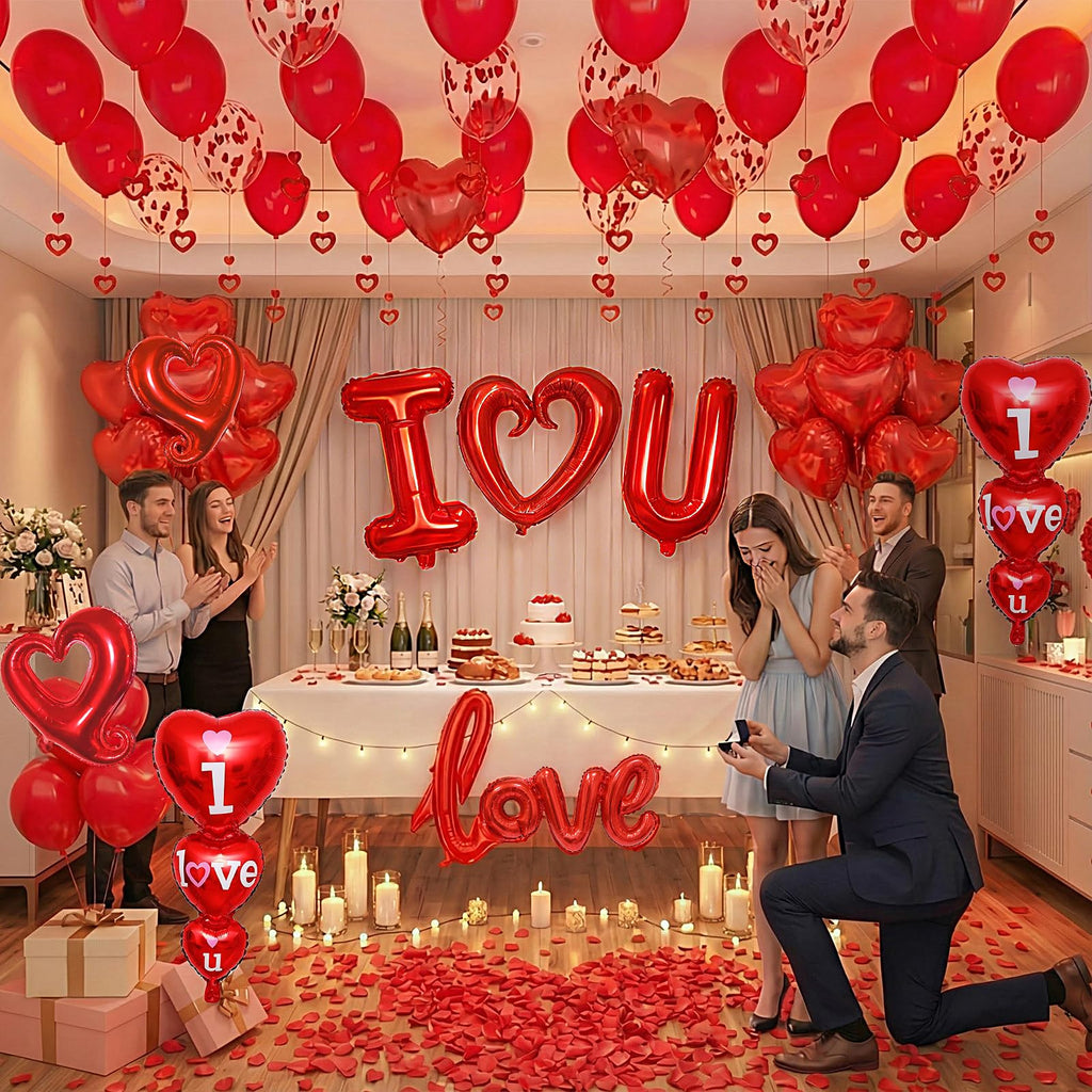 36in I Love You for Her/Him Balloons, 1126pcs Happy Anniversary Decorations with Red Heart Confetti Balloons Rose Petals, Heart Hanging for Valentines Anniversary Day Wedding Romantic Special Night