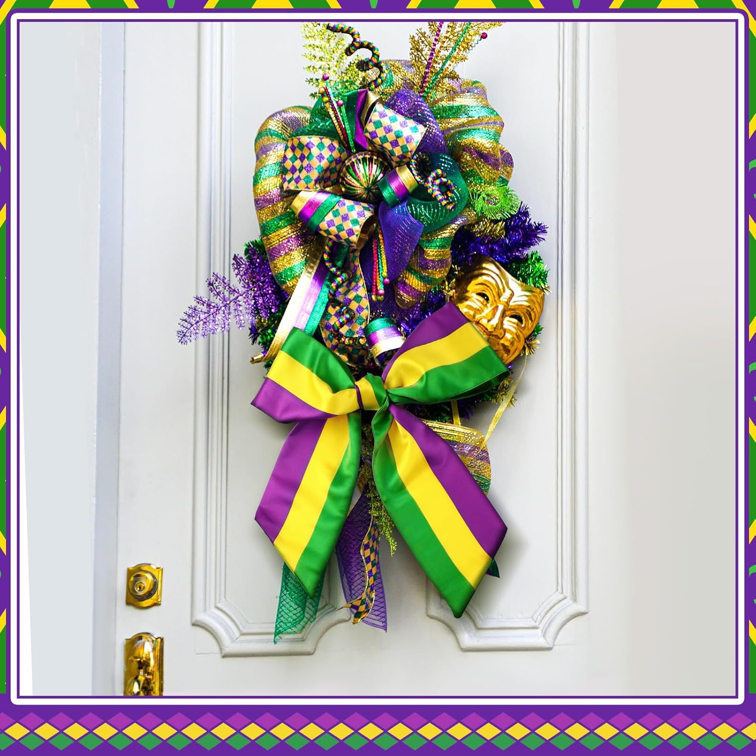 VitalCozy Mardi Gras Wreath Sash - Satin Embroidery Monogram Ribbon for Indoor/Outdoor Decor