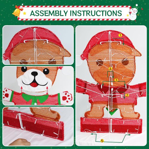 Domkom Lighted Bulldog Christmas Decoration, 30 Inch Pre-Lit Cute Dog with Christmas Hat 45 LED Warm Lights for Home Indoor Outdoor Yard Holiday Decor