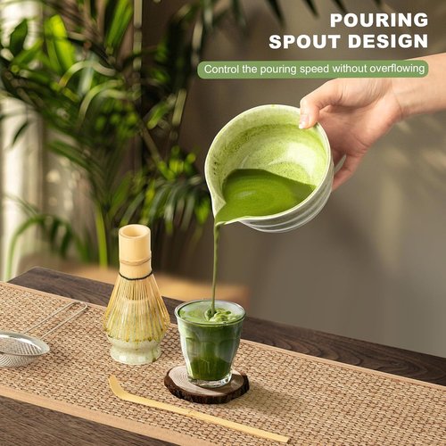 Dayacoco Matcha Whisk Set - Complete 5-Piece Ceramic Kit with Bowl, Whisk, Bamboo Scoop & Sifter | Perfect Gift for Tea Lovers (Green)