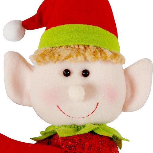 Elf | Plush Stuffed Elf Tree Topper - Unique Christmas Decorations in Red & Green for Holiday Cheer