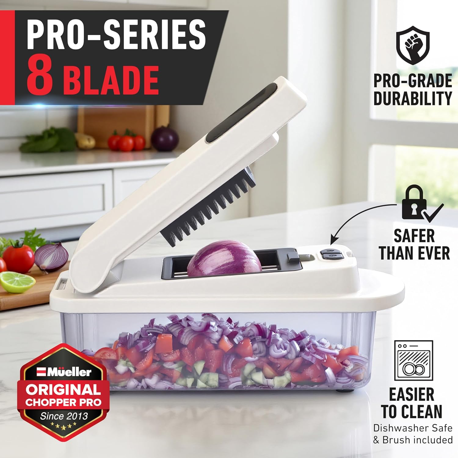 Mueller Vegetable Chopper - 10-in-1 Mandoline Slicer with 8 Blades & Container for Easy Food Prep