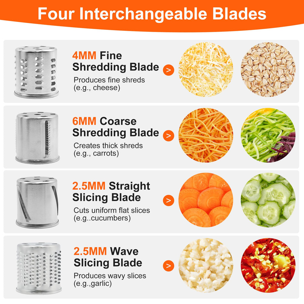 Stainless Steel Slicer Shredder for KitchenAid Mixer Attachment Vegetable & Cheese Grater Attachment with 4 Blades (Fine, Medium, Coarse, Slicer), with Knob, Dishwasher Safe, Durability