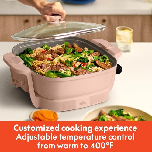 Bella Make & Take Electric Skillet - EverGood™ Ceramic Coating, Adjustable Temperature, 1200W, Blossom Color