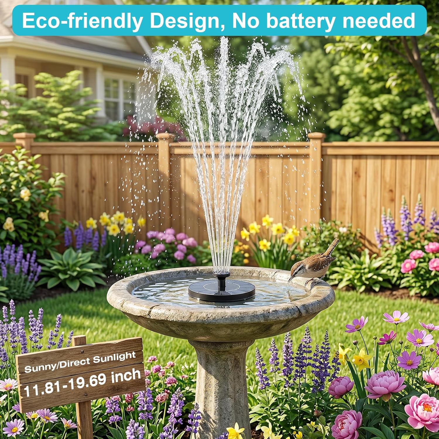 AMZtime Solar Fountain - Mini Solar Powered Water Pump for Bird Bath, Garden, Pond & Pool