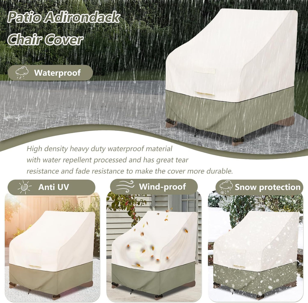 Waterproof Adirondack Chair Cover by [Brand Name] - Durable Protection for Outdoor Chairs Up to 32W x 35D x 36H Inches | Beige