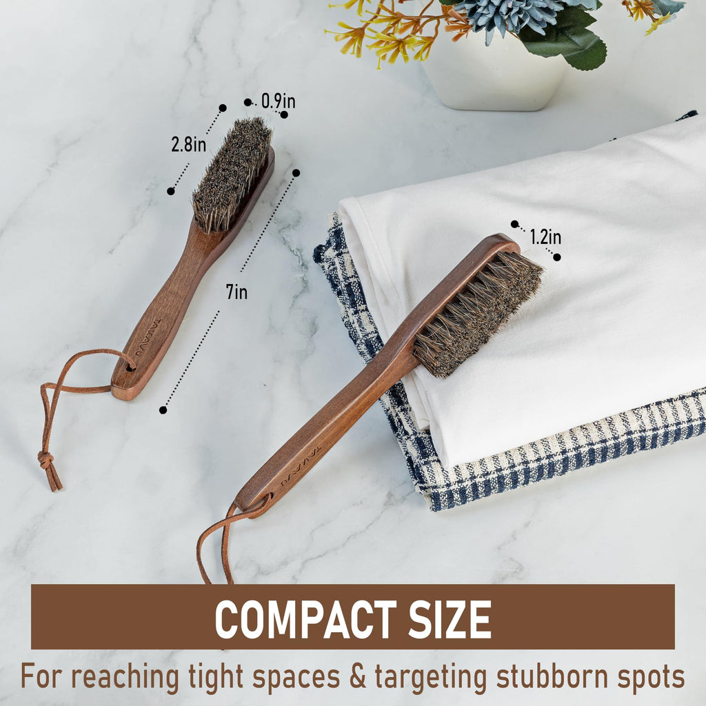 Takavu Horsehair Laundry Stain Brush Set (2 Pack) - Soft Bristle Spot Cleaner for Delicate Fabrics, Clothes Pre-Wash, Gentle Garment Care Tool