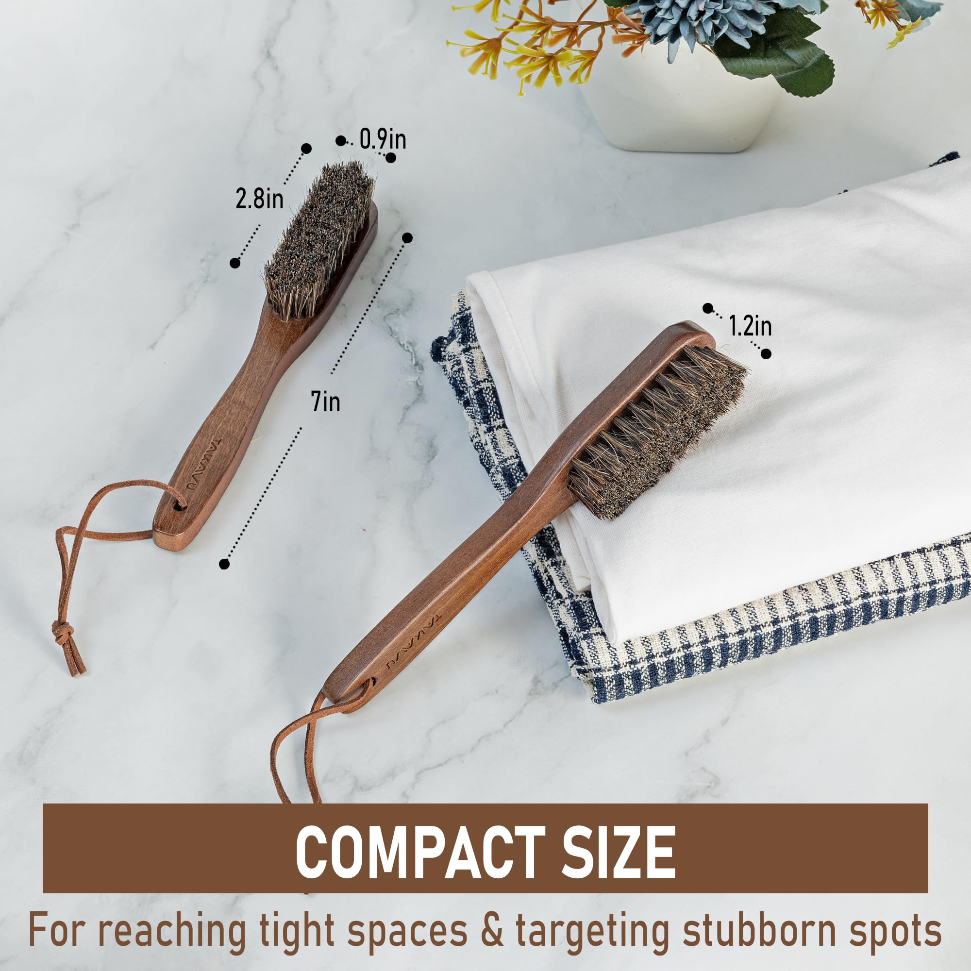 Takavu Horsehair Laundry Stain Brush Set (2 Pack) - Soft Bristle Spot Cleaner for Delicate Fabrics, Clothes Pre-Wash, Gentle Garment Care Tool