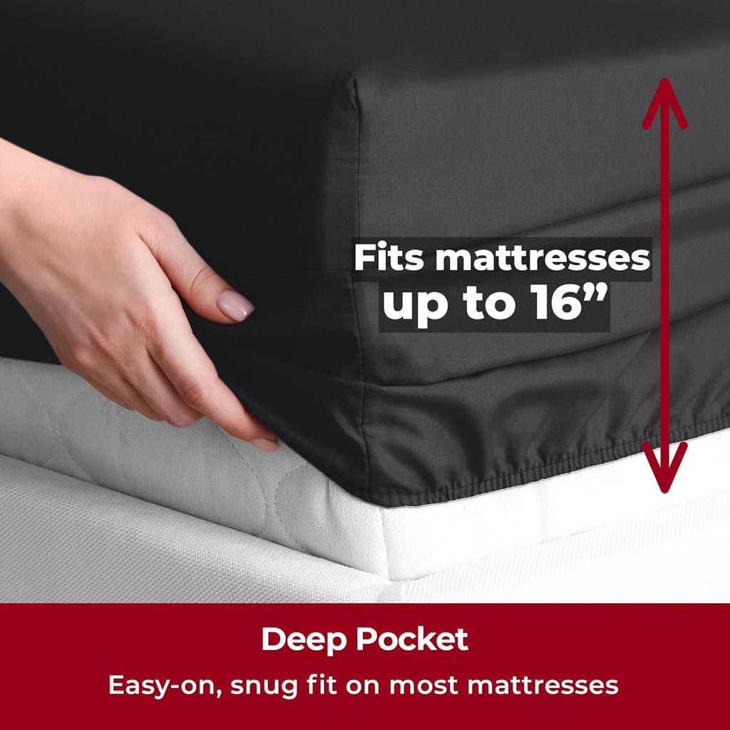 Mellanni Split King Sheets Set - 5 PC Hotel Luxury Bedding | Extra Soft, Cooling, Wrinkle-Resistant (Black)