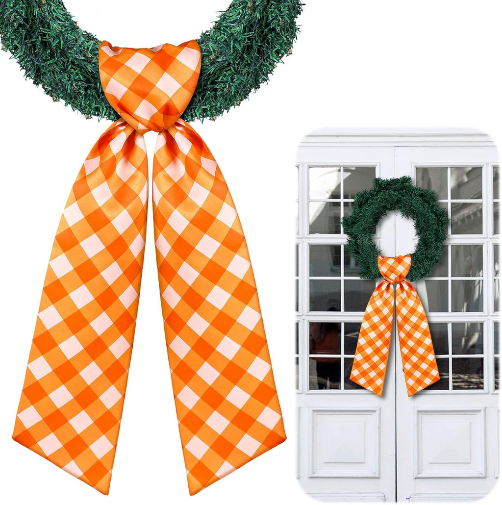 VitalCozy Fall Check Wreath Sash - Satin Ribbon for Monogrammed Decor | Indoor/Outdoor Use