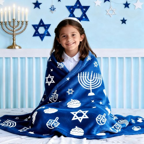 GOAUS Hanukkah Flannel Throw Blanket Glow in The Dark, 50x60 Inch, Jewish Chanukah Gifts for Boys Girls Kids