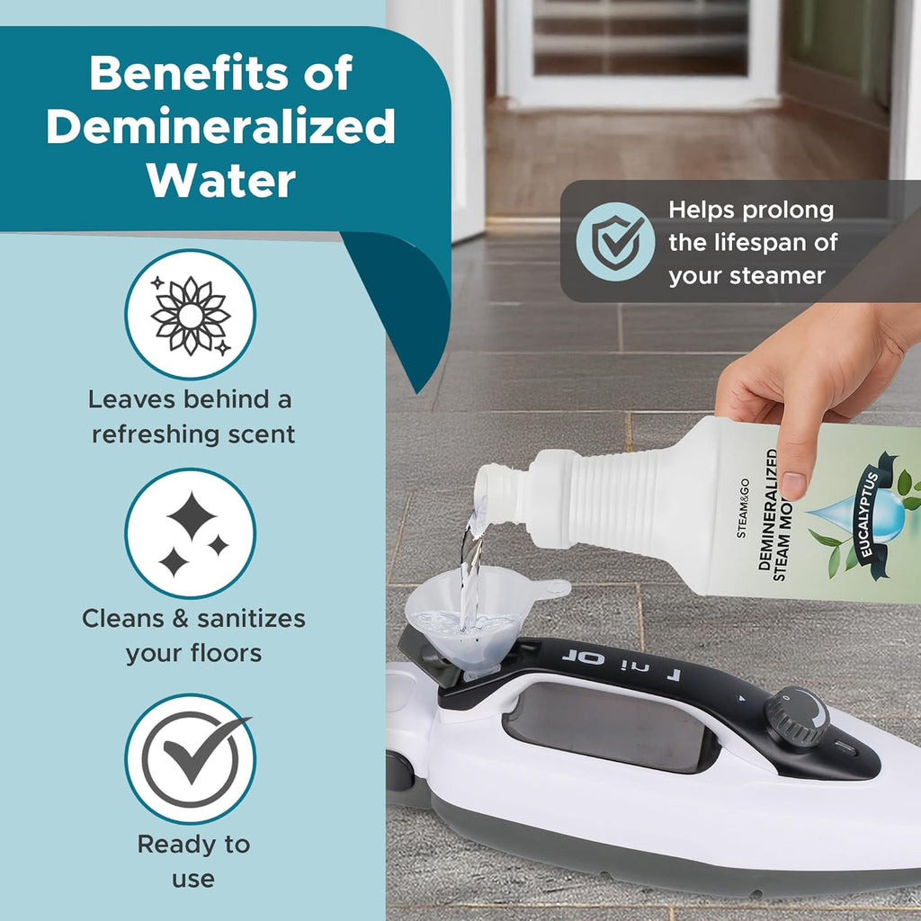 Steam & Go Demineralized Water - Eucalyptus Mint Multi-Surface Cleaner | 32 oz Ready-to-Use Solution