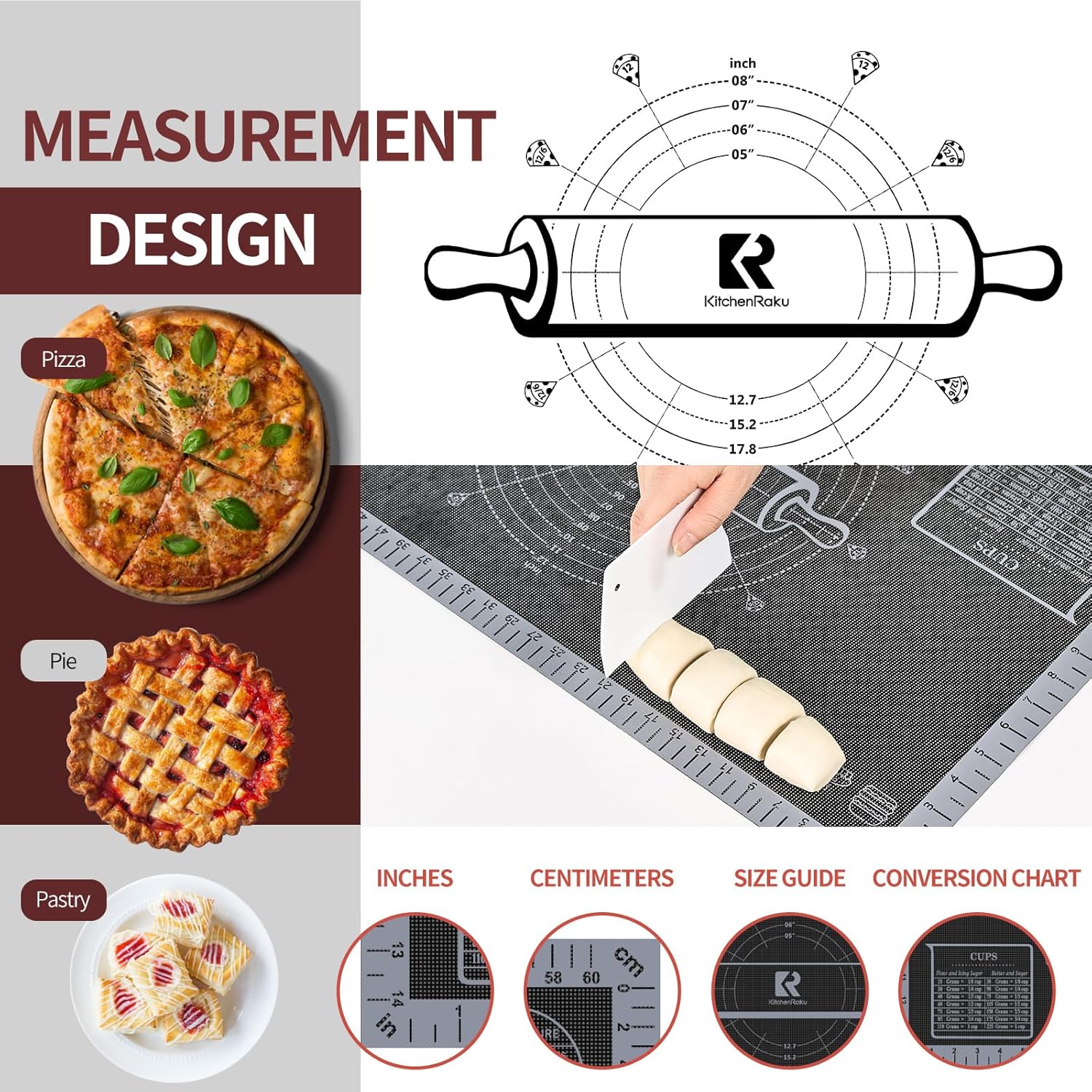 Silicone Pastry Mat - Extra Large Non-Slip Baking Mat with Measurements | 26''x16'' Translucent Grey