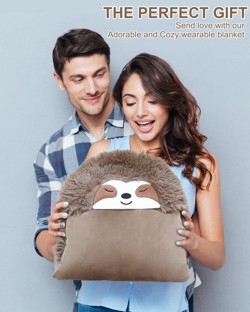 TOYSYM Sloth Wearable Hooded Blanket for Adults - Fluffy Soft Warm Cozy Flannel Throw Blanket 50" x 60" Hoodie Cloak Wrap - Sloth Gifts for Adults and Kids