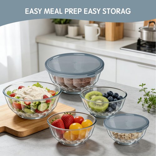 ENVTEK Thick Glass Mixing Bowls with Airtight Lids Set, 5-Piece Nesting Bowls for Baking & Meal Prep, BPA Free, Dishwasher Safe, 0.5/0.8/1.6/2.7/4.4 Quart - Gray