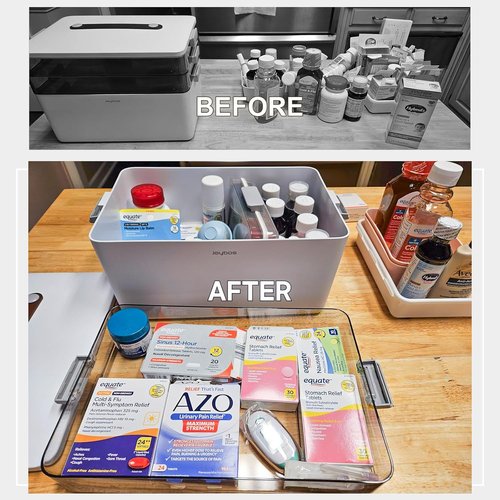 JOYBOS 3-Tier Medicine Storage Box - Portable First Aid Kit Organizer with Leather Handle for Home Use