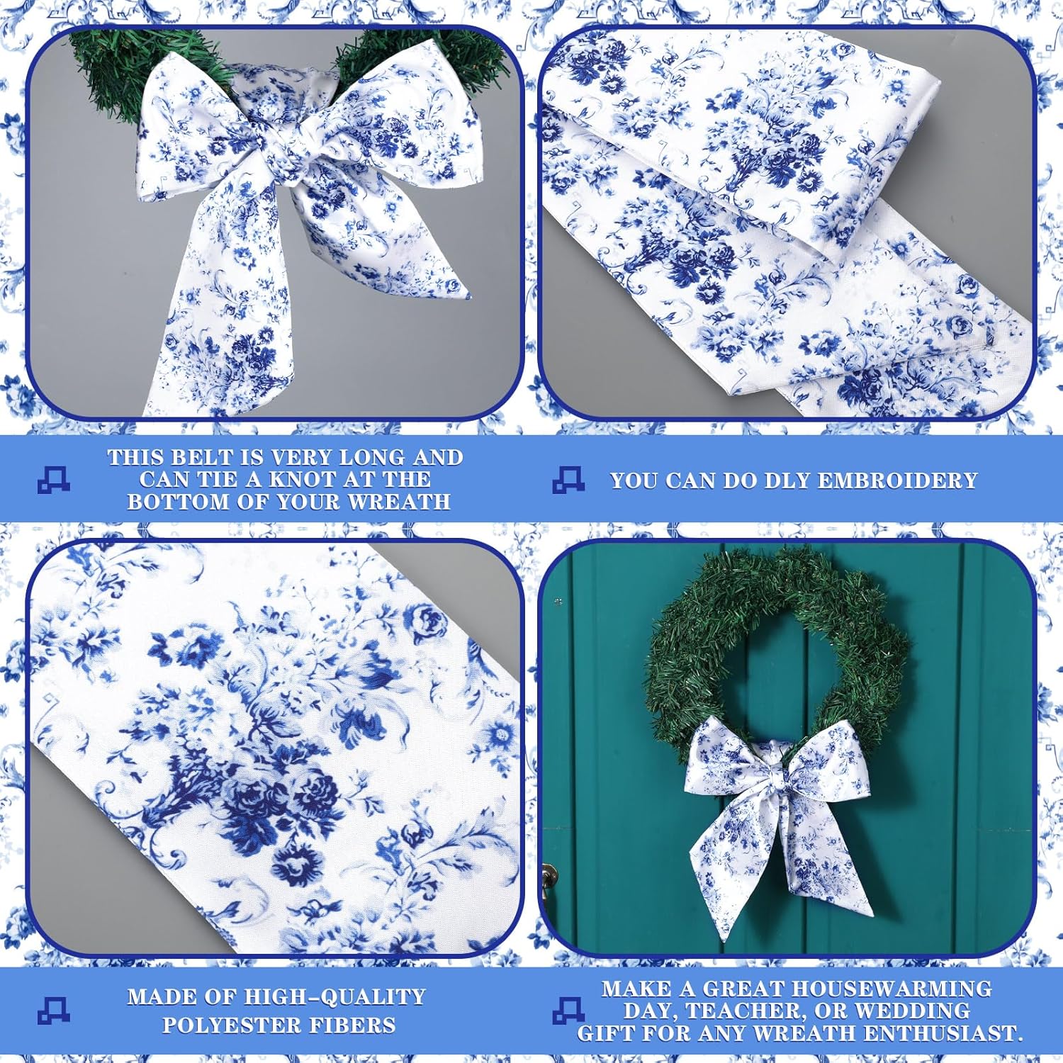 Regine Switzerland Wreath Sash - Reversible Chinoiserie Decor for Monogram Garland | 2 Pcs Set