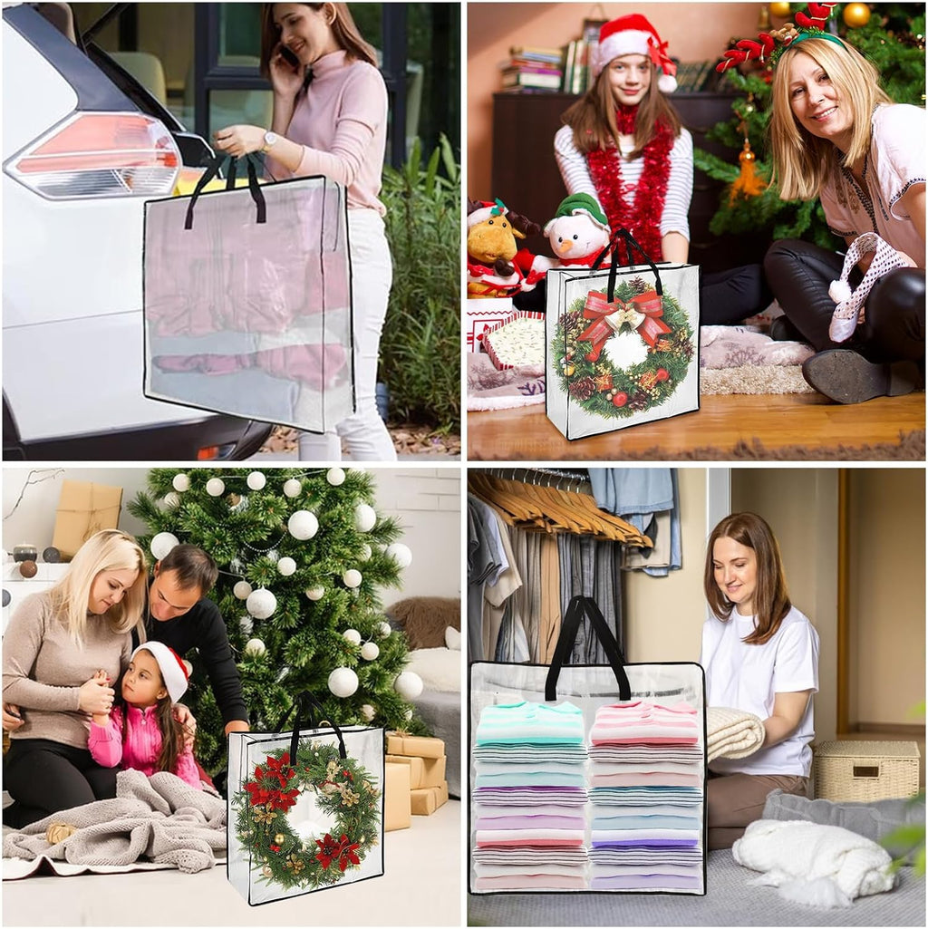 STARVAST Wreath Storage Container - 8 Pack Clear 25" Large Bags with Handles for Easy Carrying