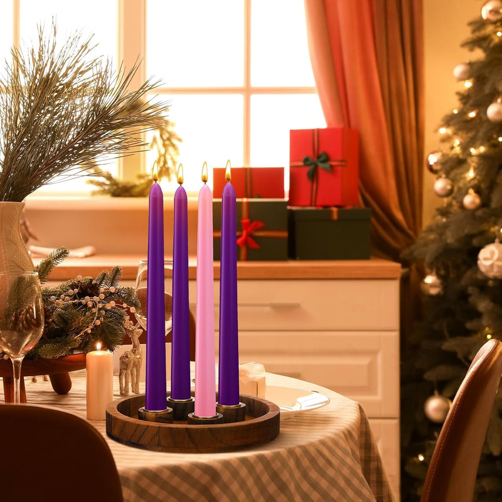 Vercraft 7-Inch Christmas Advent Candle Holder - Modern White Tray with 12 Taper Candles | Festive Table Centerpiece