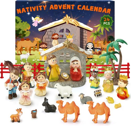 Little People Nativity Advent Calendar - 24-Day Countdown to Christmas | Religious Jesus Birth Scene for Kids & Adults