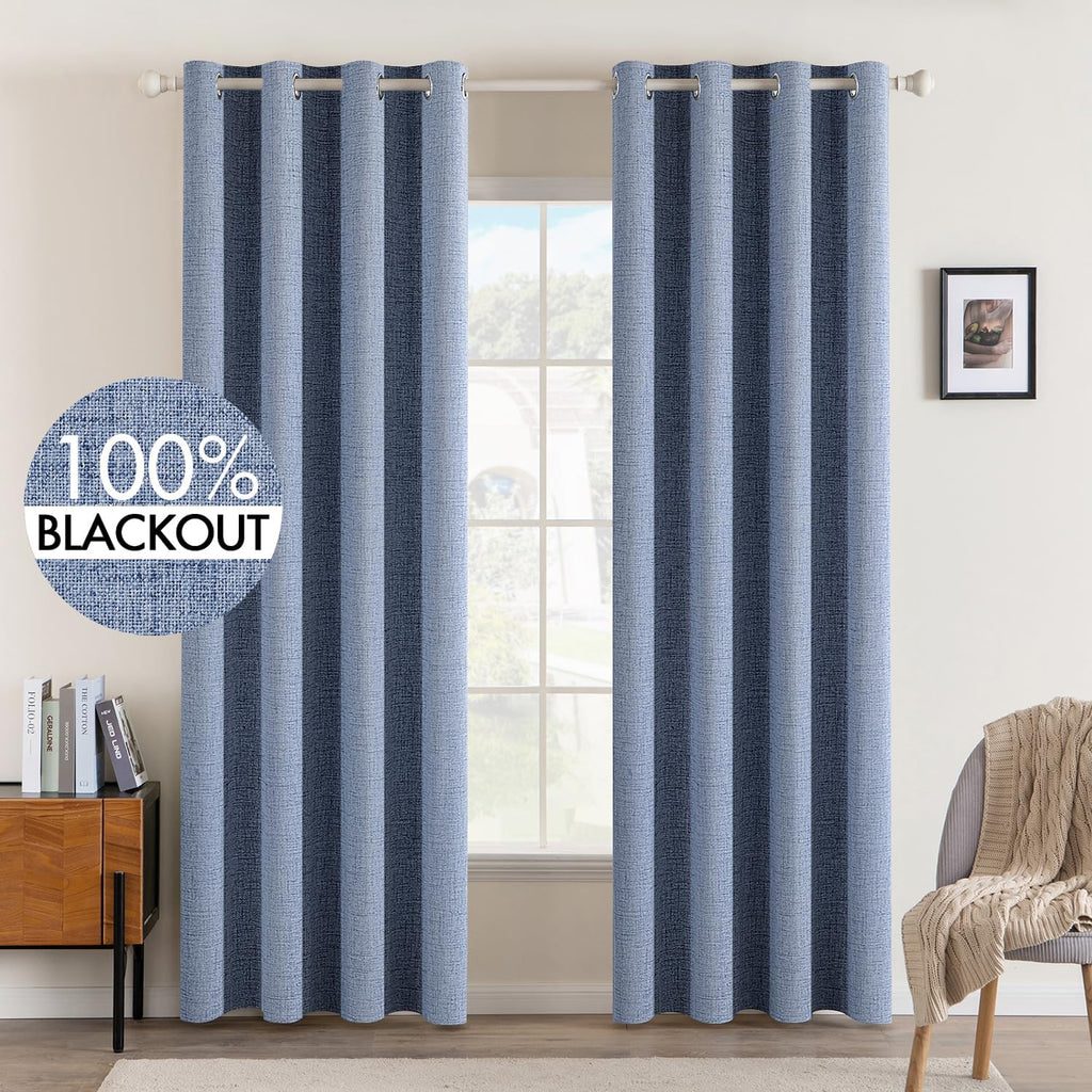 MIULEE Blackout Curtains - 100% Thermal Insulated Linen Texture Drapes | Stone Blue, 52x84 Inch (2 Panels)