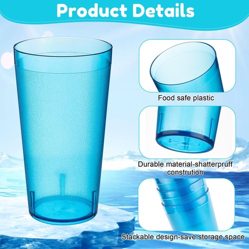 Norme 48 Pcs Plastic Restaurant Tumblers Plastic Reusable Cups Stackable Drinking Glass Dishwasher Safe Tumblers in 4 Coastal Colors for Kitchen Water(20oz)